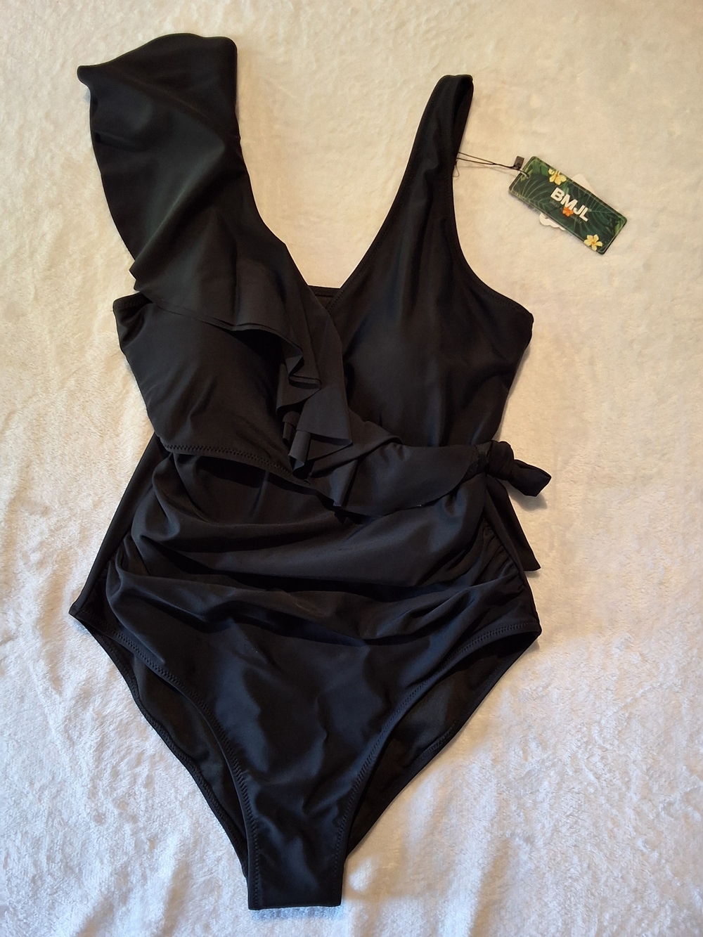 BMJL Black One-Shoulder Ruffle Women’s One-Piece Swimsuit